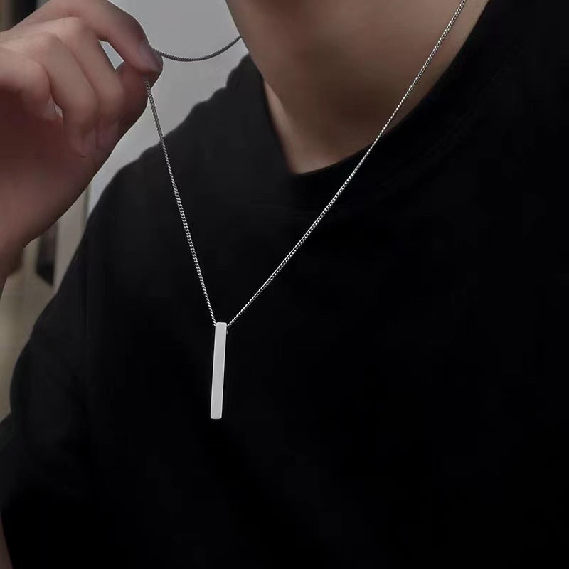 Stainless Steel Rectangular Pendant Necklace - Black | Silver