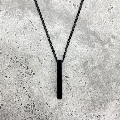 Stainless Steel Rectangular Pendant Necklace - Black | Silver