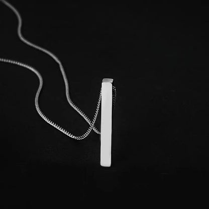 Stainless Steel Rectangular Pendant Necklace - Black | Silver
